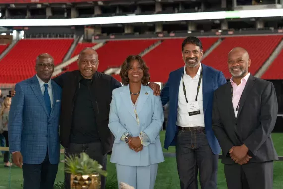 Dr. Angela Anderson, head of US D&I Strategy and Operations, and Vas Narasimhaml, CEO Novartis meeting leaders from Morehouse School of Medicine.