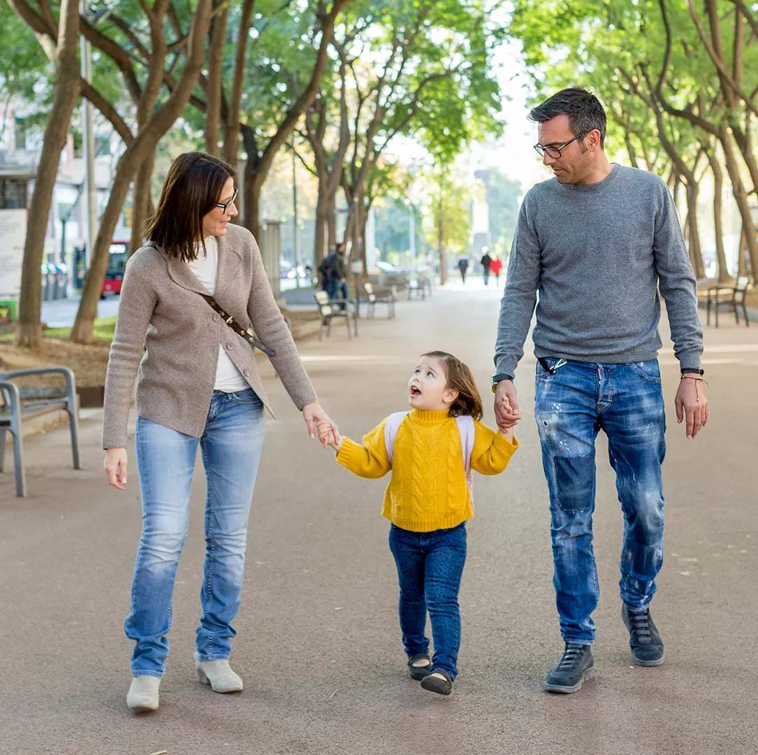 Family walking in a park